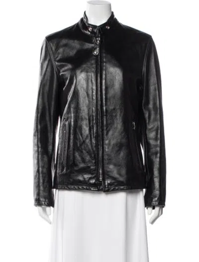 Pre-owned Schott Leather Biker Jacket In Black