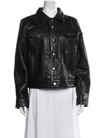 Pre-owned Schott Leather Biker Jacket In Green