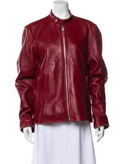 Pre-owned Schott Leather Bomber Jacket In Burgundy