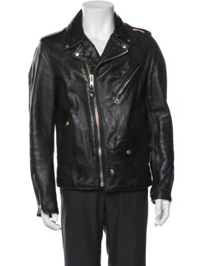 Pre-owned Schott Leather Moto Jacket In Black