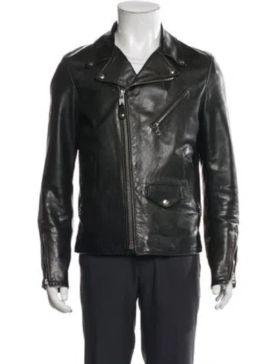 Pre-owned Schott Leather Moto Jacket In Black