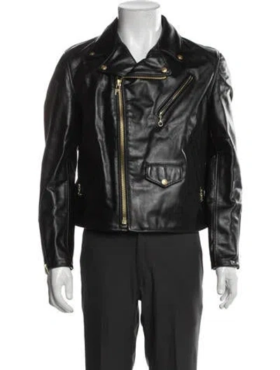 Pre-owned Schott Leather Moto Jacket In Black