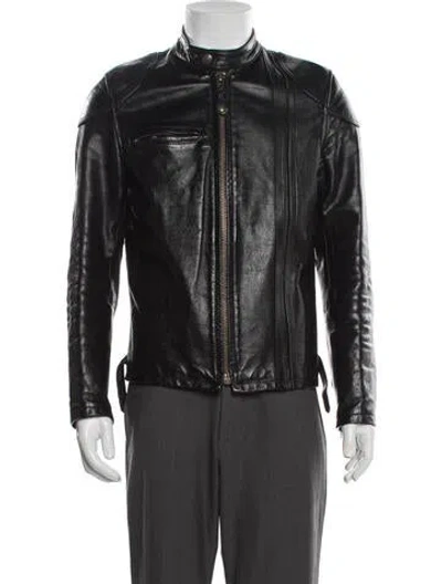 Pre-owned Schott Leather Moto Jacket In Black