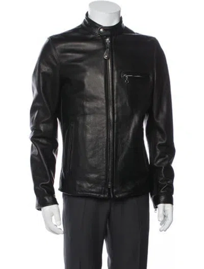 Pre-owned Schott Leather Moto Jacket In Black