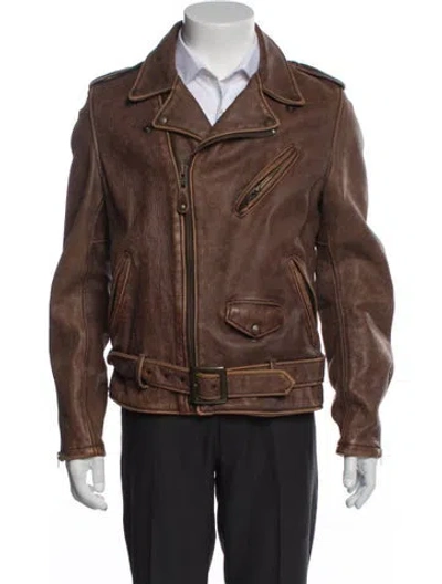 Pre-owned Schott Leather Moto Jacket In Brown