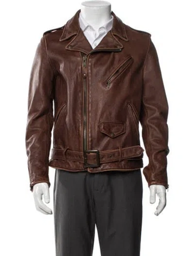Pre-owned Schott Leather Moto Jacket In Brown