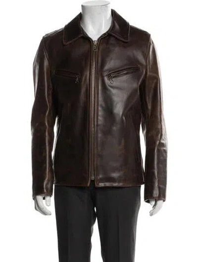 Pre-owned Schott Leather Moto Jacket In Brown