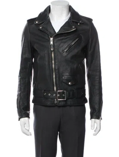 Pre-owned Schott Leather Moto Jacket In Gray