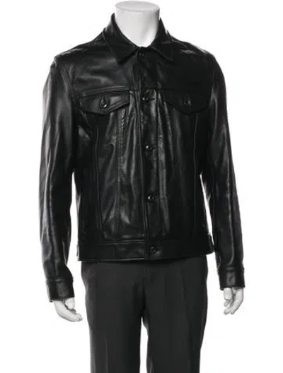 Pre-owned Schott Leather Moto Jacket In Green