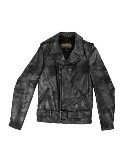 Pre-owned Schott Leather Moto Jacket In Grey