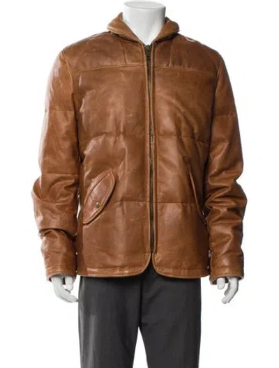 Pre-owned Schott Leather Puffer Coat In Neutral