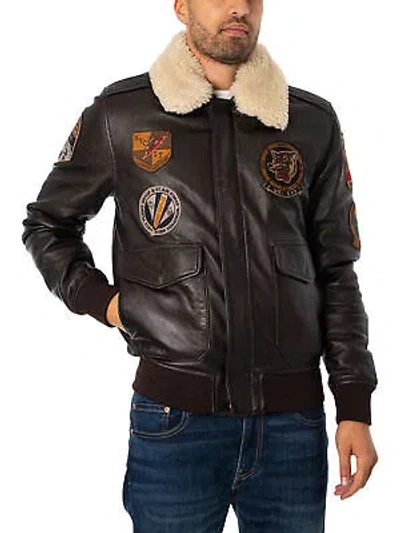 Pre-owned Schott Men's Flight Leather Jacket, Brown