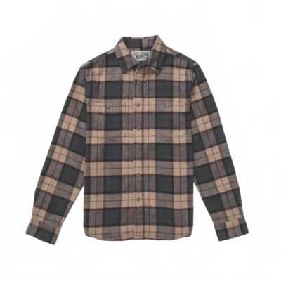 Schott Men Heavy Flannel Work Shirt In Khaki/grey In Multi