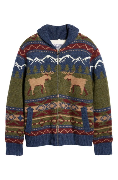 Schott Moose Shawl Collar Wool Blend Jumper Jacket With Faux Shearling Lining In Multi