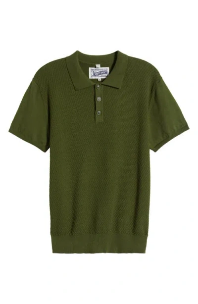 Schott Nyc Basket Weave Cotton Knit Polo In Olive