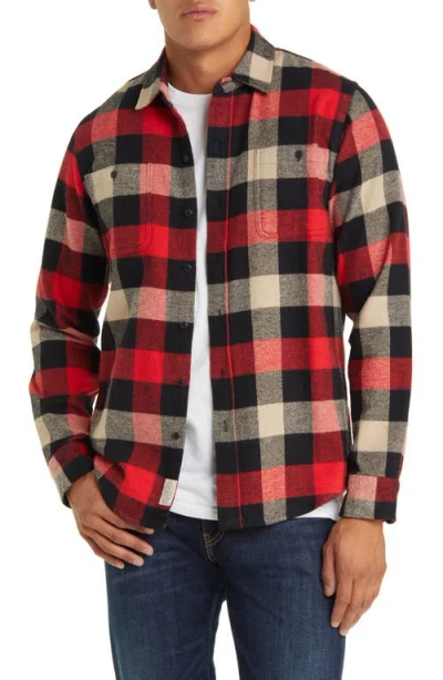 Schott Nyc Buffalo Check Flannel Long Sleeve Button-up Shirt In Black/red