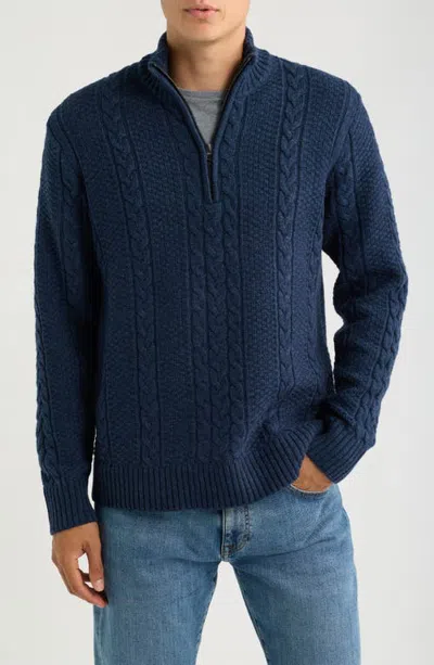 Schott Nyc Cable Knit Quarter Zip Sweater In Navy