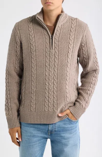 Schott Nyc Cable Knit Quarter Zip Sweater In Brown