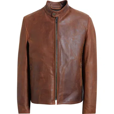 Schott Nyc Café Racer Lightweight Oiled Cowhide Leather Jacket In Brown