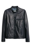Schott Nyc Café Racer Oil Tanned Leather Moto Jacket In Blue