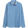 Schott Nyc Calico Print Linen Button-up Shirt In Blue