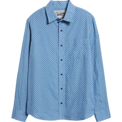 Schott Nyc Calico Print Linen Button-up Shirt In Blue