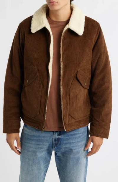 Schott Nyc Corduroy Delivery Jacket With High Pile Fleece Collar In Black