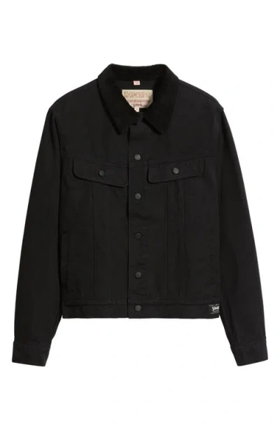 Schott Nyc Cotton Canvas Trucker Jacket In Black