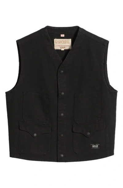 Schott Nyc Cotton Canvas Utility Vest In Black