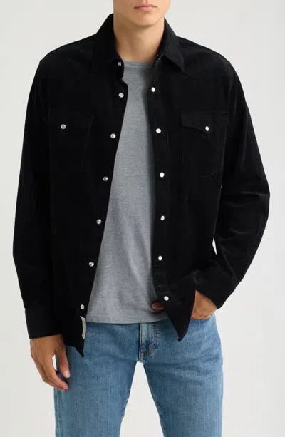 Schott Nyc Cotton Corduroy Western Shirt In Black