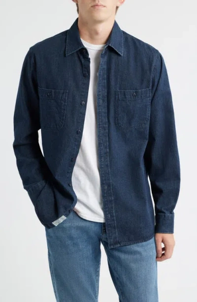 Schott Nyc Cotton Denim Button-up Work Shirt In Blue