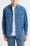 Schott Nyc Cotton Denim Button-up Work Shirt In Blue