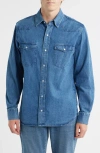 Schott Nyc Cotton Denim Western Shirt In Blue