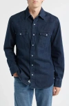 Schott Nyc Cotton Denim Western Shirt In Blue