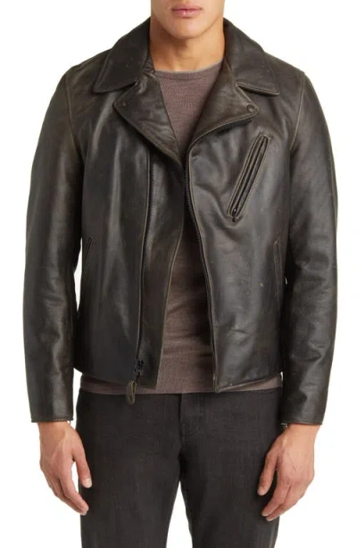 Schott Nyc Cowhide Leather Moto Jacket In Grey