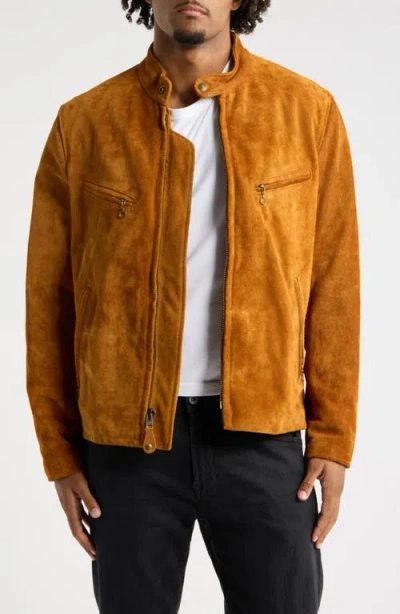 Schott Nyc Cowhide Leather Racer Jacket In Brown