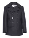 Schott N.y.c. Double-breasted Wool Jacket With Structured Collar In Black