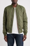 Schott Nyc Dumbbell Quilted Ma-1 Ripstop Nylon Bomber Jacket In Green