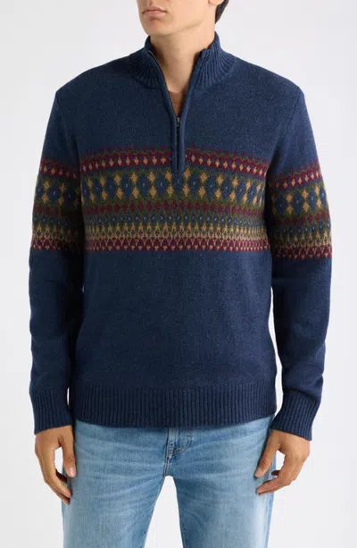 Schott Nyc Fair Isle Quarter Zip Wool Blend Sweater In Blue