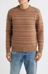 Schott Nyc Fair Isle Wool Blend Sweater In Brown