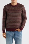 Schott Nyc Fair Isle Wool Blend Sweater In Burgundy
