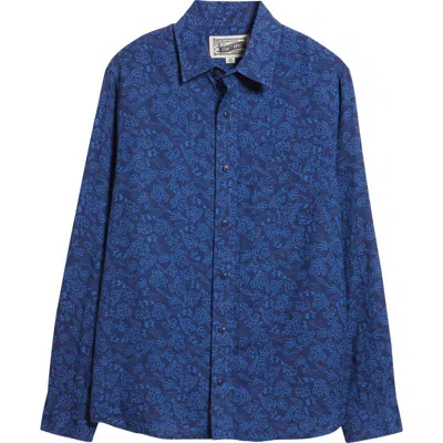 Schott Nyc Floral Linen Button-up Shirt In Blue