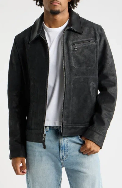 Schott Nyc Leather Jacket In Gray