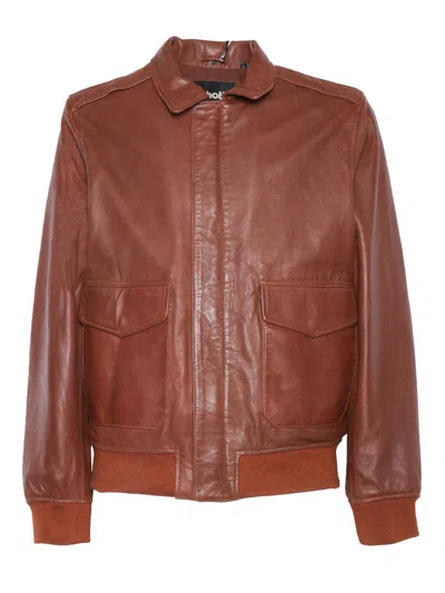 Schott Nyc Leather Jacket In Brown
