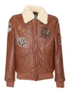 Schott Patch-detailed Leather Bomber Jacket In Brown