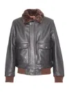Schott N.y.c. Dark Brown Leather Jacket With Plush Fur Collar In Brown