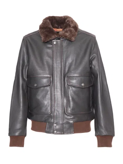 Schott N.y.c. Leather Jacket In Brown