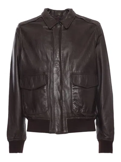 Schott Nyc Leather Jacket In Brown