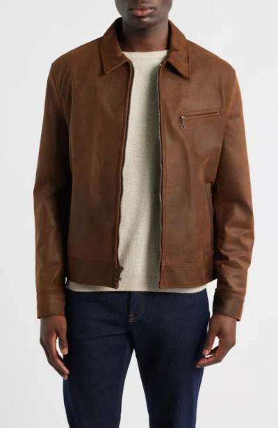 Schott Nyc Leather Trucker Jacket In Brown