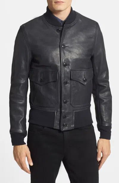 Schott Nyc Perfecto Brand Trim Fit Leather A-1 Flight Jacket In Black